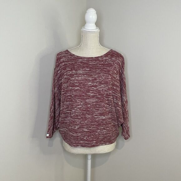 Postmark Anthropologie Malu Top Spacedye Maroon Sz Small Cold Shoulder Knit Top - Picture 1 of 12